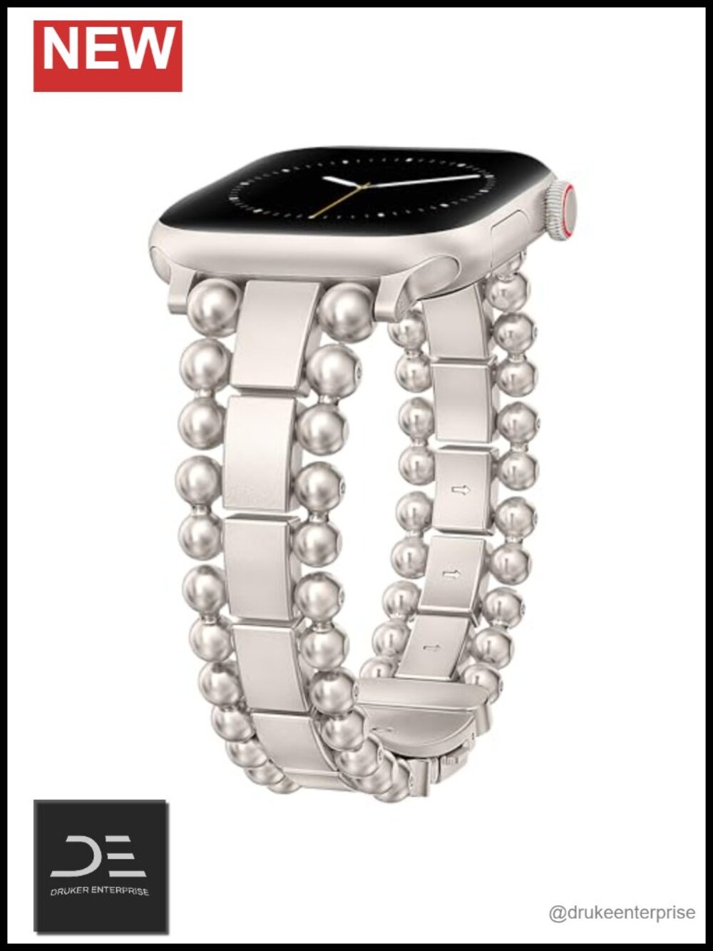 Beaded Bracelet Compatible Apple Watch Band Stainless Steel Dressy Fancy Strap